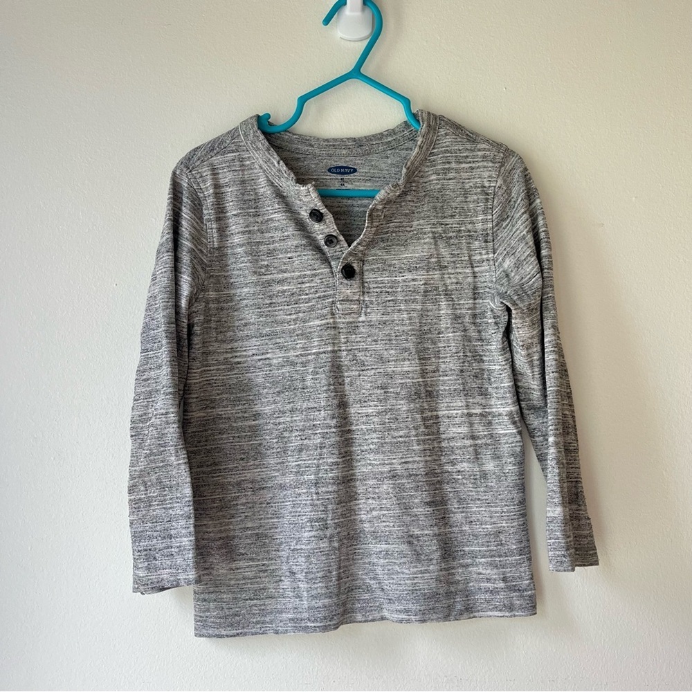 🌼 5/$20 Old Navy Boys Heather Gray Henley Long Sleeve Shirt Size 4T Cotton Blend